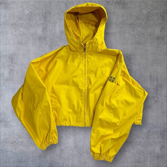 Tory Burch Tory Sport Cropped Windbreaker Jacket Yellow Hooded Size Small - Picture 6 of 14